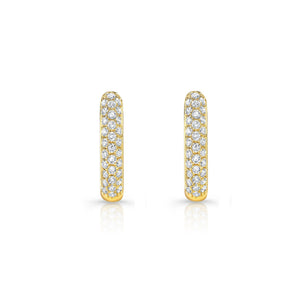 Micro Pave Diamond Huggie Earrings in 14K Yellow Gold 0.30ctw – front view | RockHer