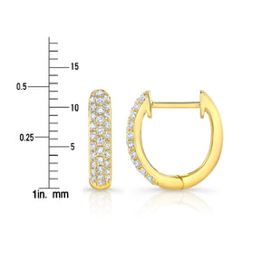 Micro Pave Diamond Huggie Earrings in 14K Yellow Gold 0.30ctw – scale reference | RockHer