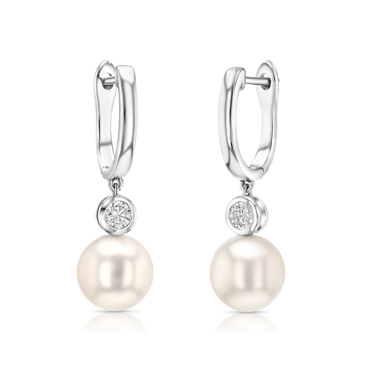Akoya Pearl and Bezel Diamond Earrings in 14k White Gold 0.20ctw