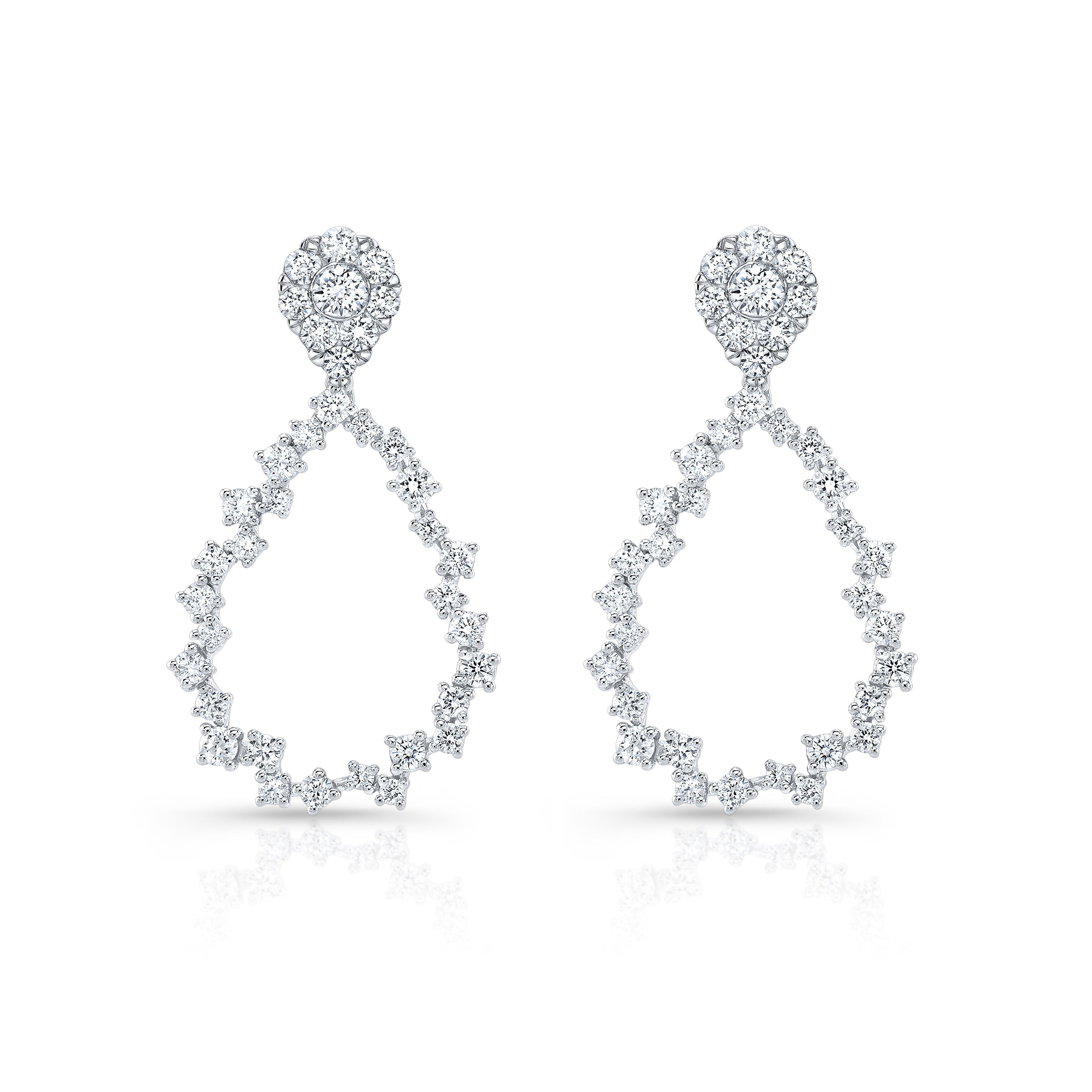Diamond Pear Cluster Stud Earrings With Removeable Dangle Teardrop in 14k White Gold 1.24ctw