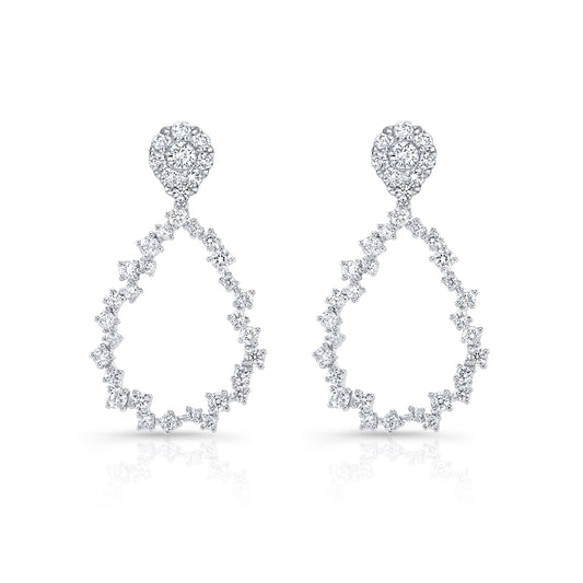 Diamond Pear Cluster Stud Earrings With Removeable Dangle Teardrop in 14k White Gold 1.24ctw