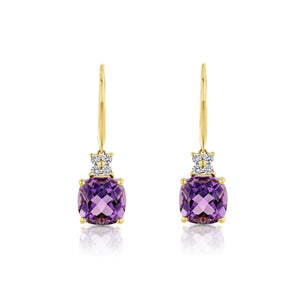 Cushion Amethyst and Diamond Leverback Earrings in 14k Yellow Gold 0.16ctw – side profile | RockHer
