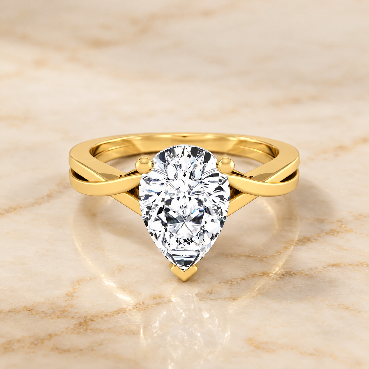 The Priscilla Delicate Twist Cathedral Solitaire Pear Engagement Ring Setting in 18K Yellow Gold