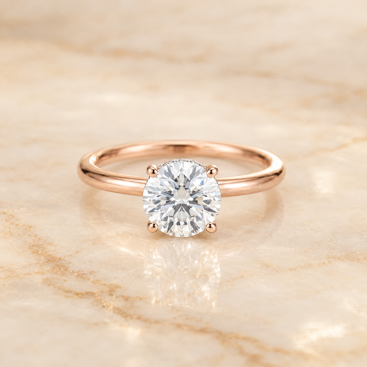 The Eartha Upper Hidden Halo Solitaire Round Engagement Ring Setting in 14K Rose Gold