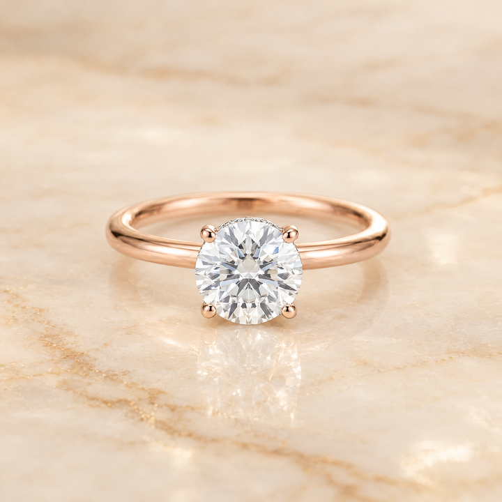 The Eartha Upper Hidden Halo Solitaire Round Engagement Ring Setting in 14K Rose Gold