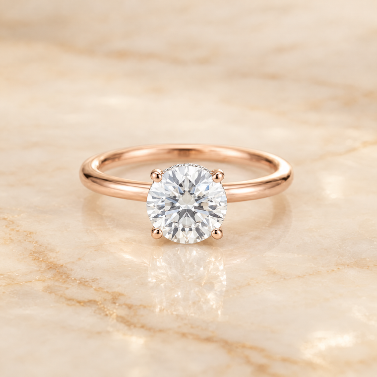 The Eartha Upper Hidden Halo Solitaire Round Engagement Ring Setting in 14K Rose Gold