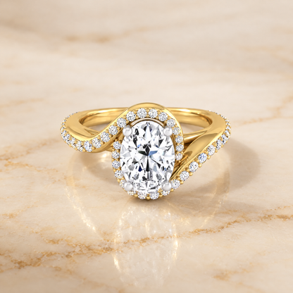 Oval engagement ring setting in 18K Yellow Gold, Adelaide Pavé Swirl Halo Oval | RockHer
