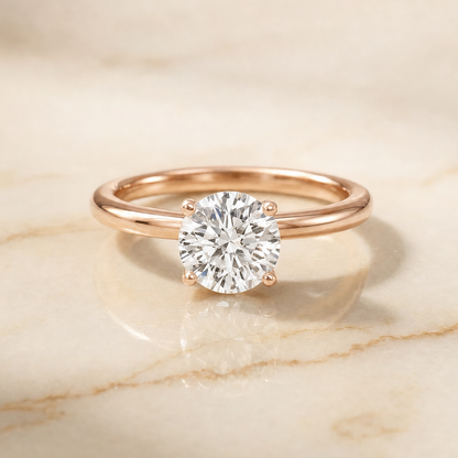 The Lana Secret Halo Adorned Prong Solitaire Round Engagement Ring Setting in 14K Rose Gold