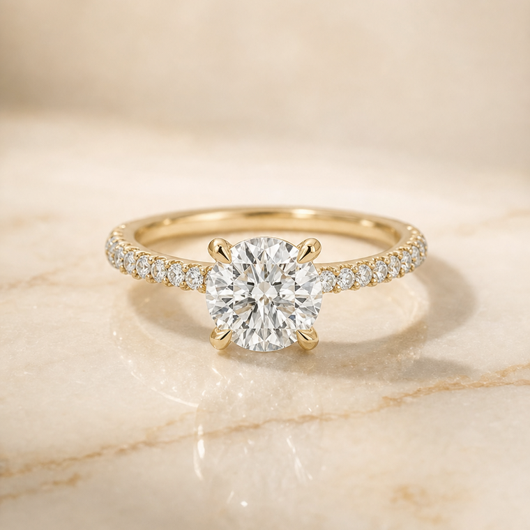 The Tina Select Triple Row Pavé Cushion Cut Lab Diamond Engagement Ring in 18K Yellow Gold