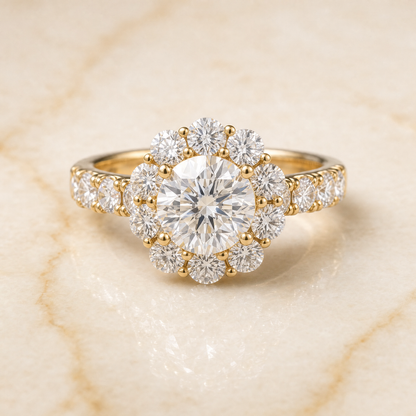 The Alannah Luxe French Pavé Halo Cushion Cut Engagement Ring Setting in 18K Yellow Gold