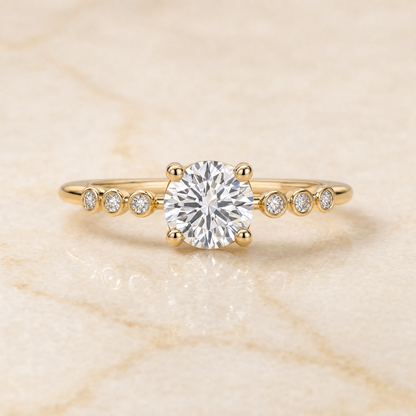 The Peggy Bezel Accent Solitaire Round Engagement Ring Setting in 18K Yellow Gold