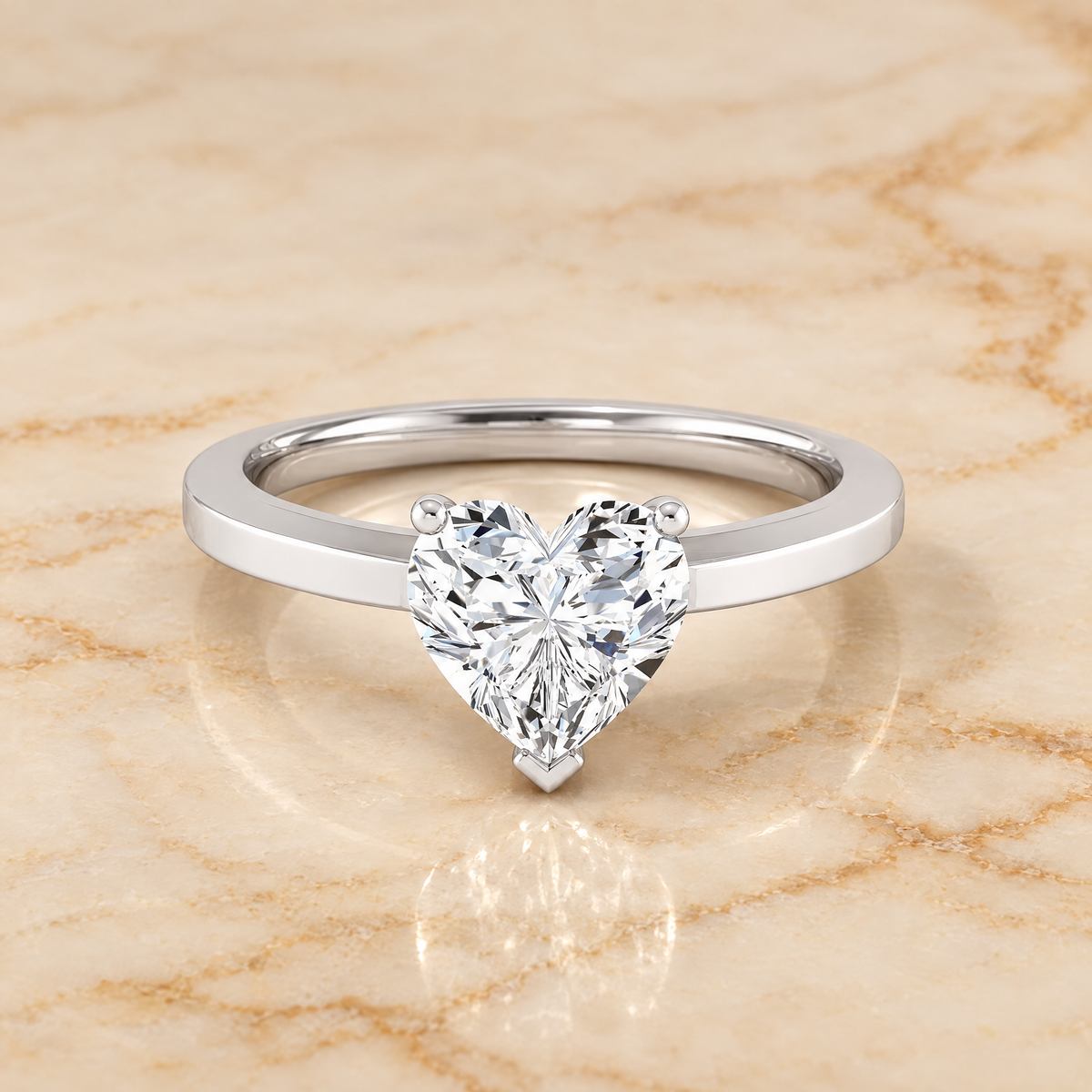 The Carmen Beveled Edge Comfort Fit Solitaire Heart Engagement Ring Setting in Platinum