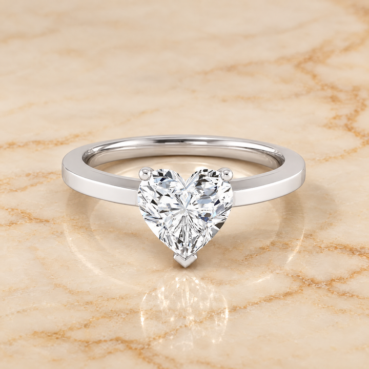 The Carmen Beveled Edge Comfort Fit Solitaire Heart Engagement Ring Setting in Platinum