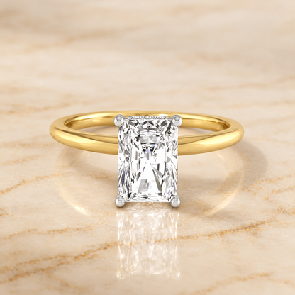 The Eartha Upper Hidden Halo Solitaire Radiant Cut Engagement Ring Setting in 18K Yellow Gold