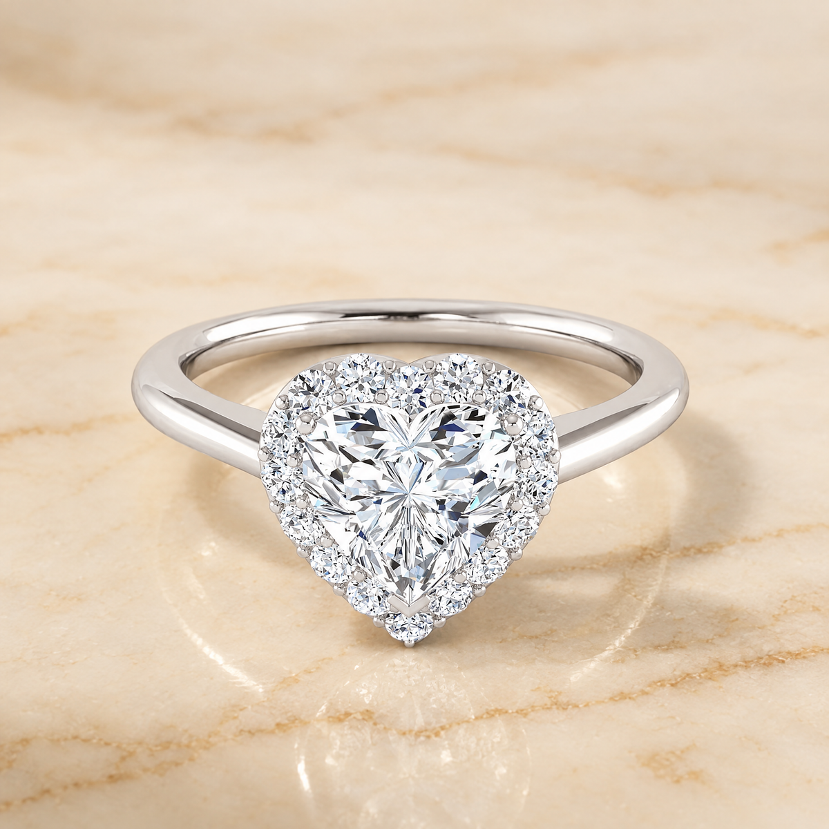 The Etta Classic Shared Prong Halo Heart Engagement Ring Setting in 18K White Gold