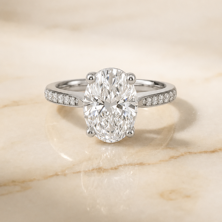 The Carrie Select Diamond Oval Lab Diamond Engagement Ring in 18K White Gold
