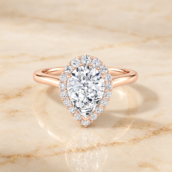 The Etta Classic Shared Prong Halo Pear Engagement Ring Setting in 14K Rose Gold