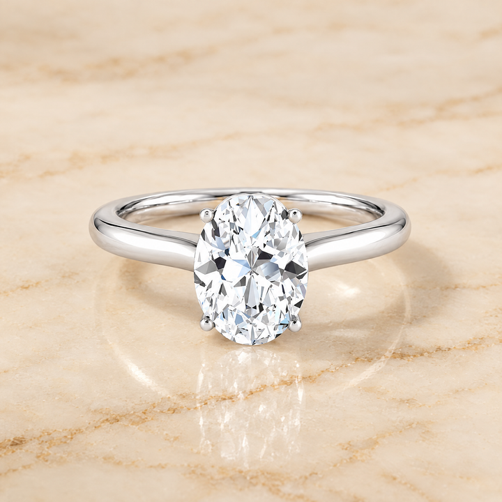 The Rosanna Cathedral Surprise Stone Solitaire Oval Engagement Ring Setting in Platinum