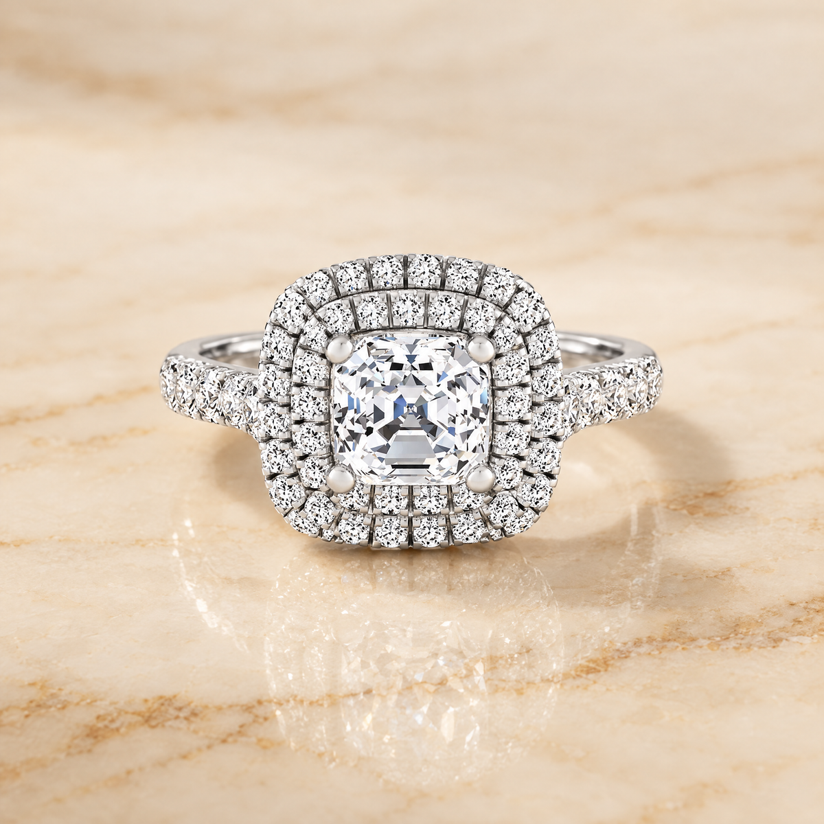 The Adriana Cathedral Pavé Halo Round Engagement Ring Setting in Platinum