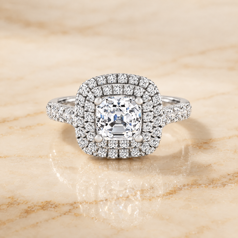 The Adriana Cathedral Pavé Halo Round Engagement Ring Setting in Platinum