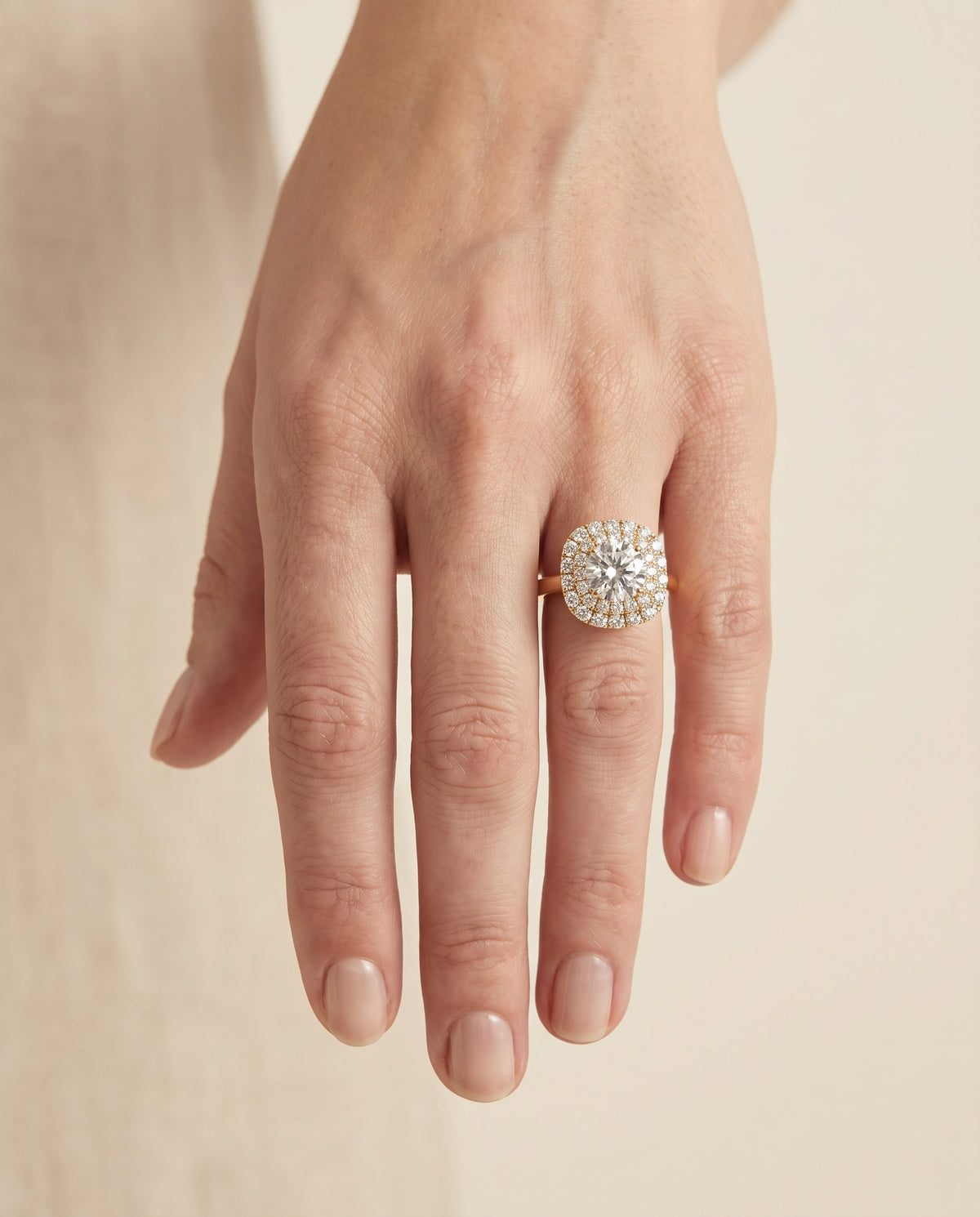 The Goldy Stair Double Halo Round Engagement Ring Setting in 18K Yellow Gold