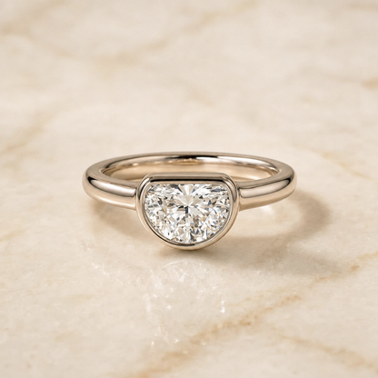 The Agnes Bezel Solitaire In Half Moon Engagement Ring Setting in Platinum