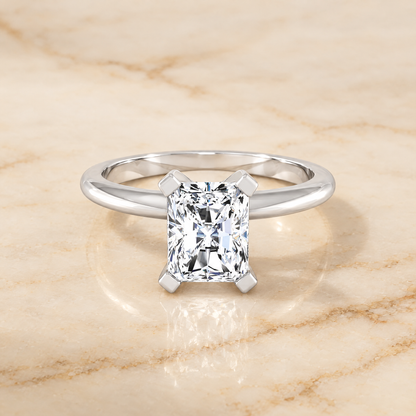 The Lolette Classic Low Base Solitaire Radiant Cut Engagement Ring Setting in Platinum