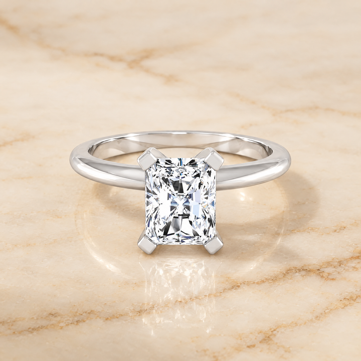 The Lolette Classic Low Base Solitaire Radiant Cut Engagement Ring Setting in Platinum