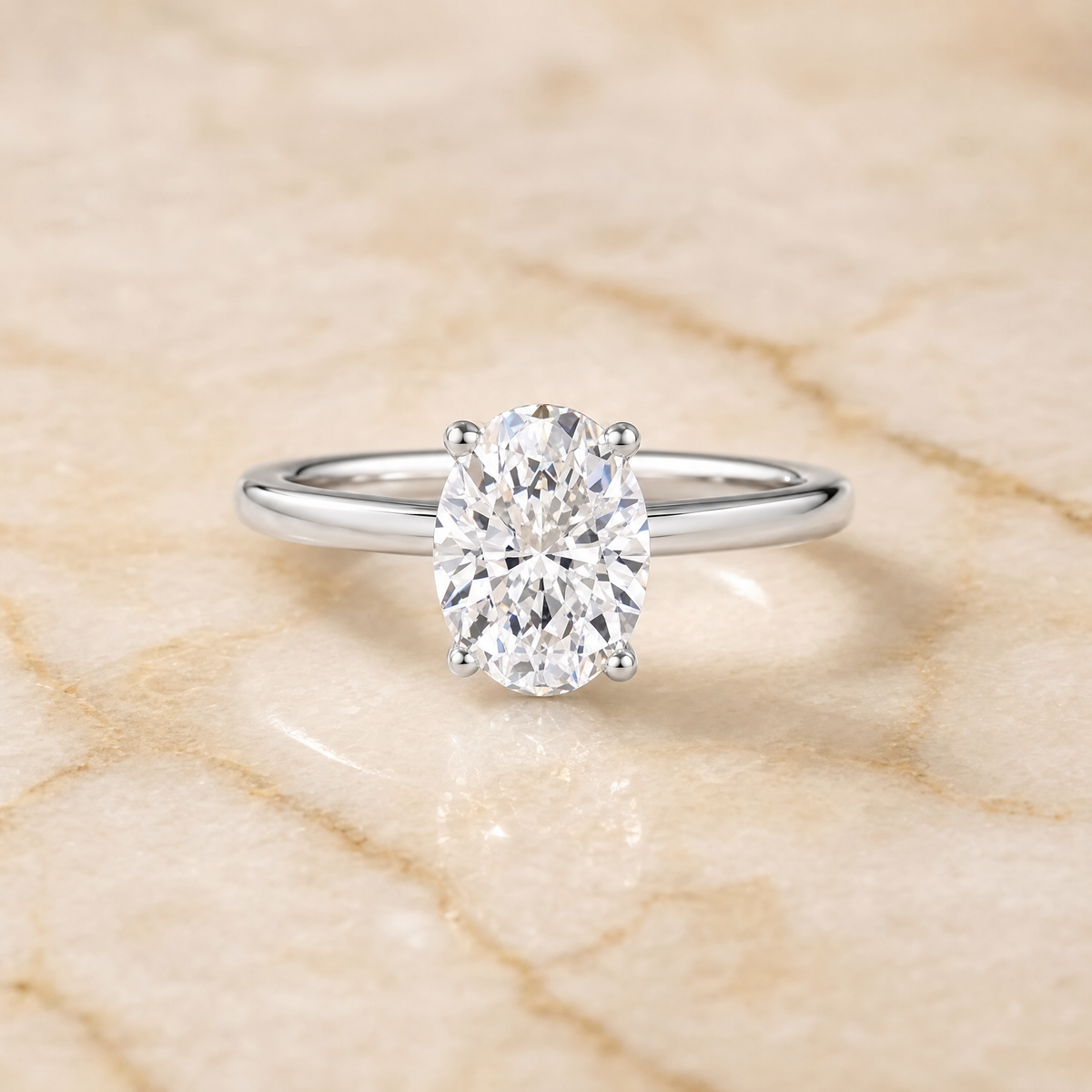 The Lana Secret Halo Adorned Prong Solitaire Oval Engagement Ring Setting in 18K White Gold