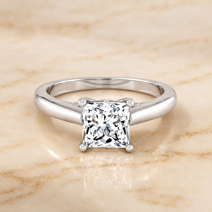 The Rio Scroll Gallery Comfort Fit Solitaire Princess Cut Engagement Ring Setting in Platinum