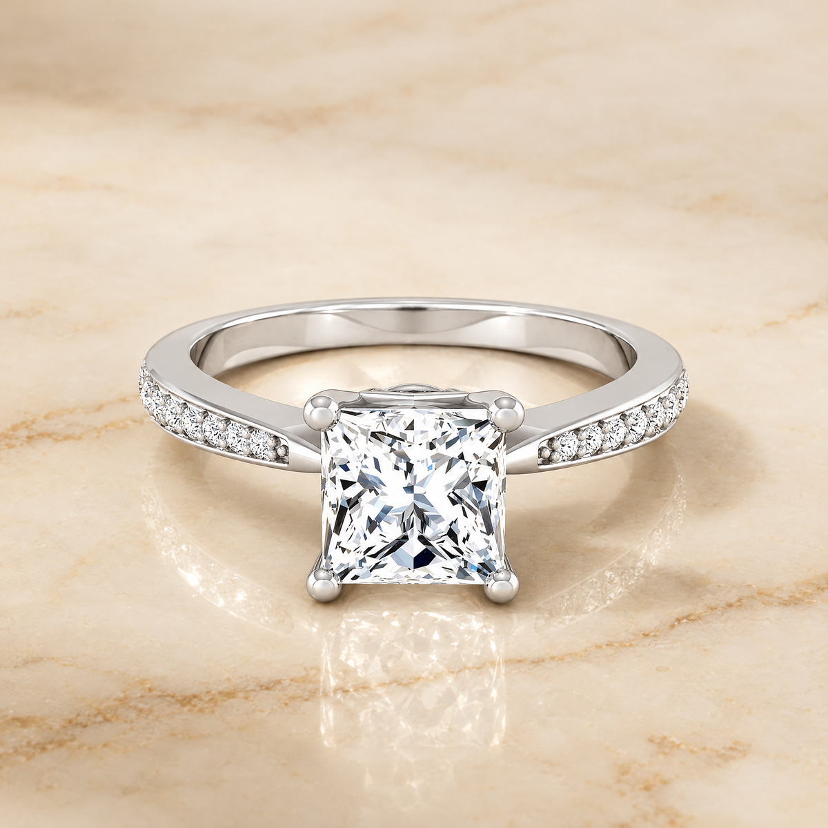 The Carrie Pavé Princess Cut Engagement Ring Setting in 18K White Gold