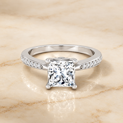 The Carrie Pavé Princess Cut Engagement Ring Setting in 18K White Gold