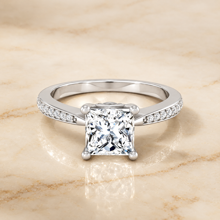 The Carrie Pavé Princess Cut Engagement Ring Setting in 18K White Gold