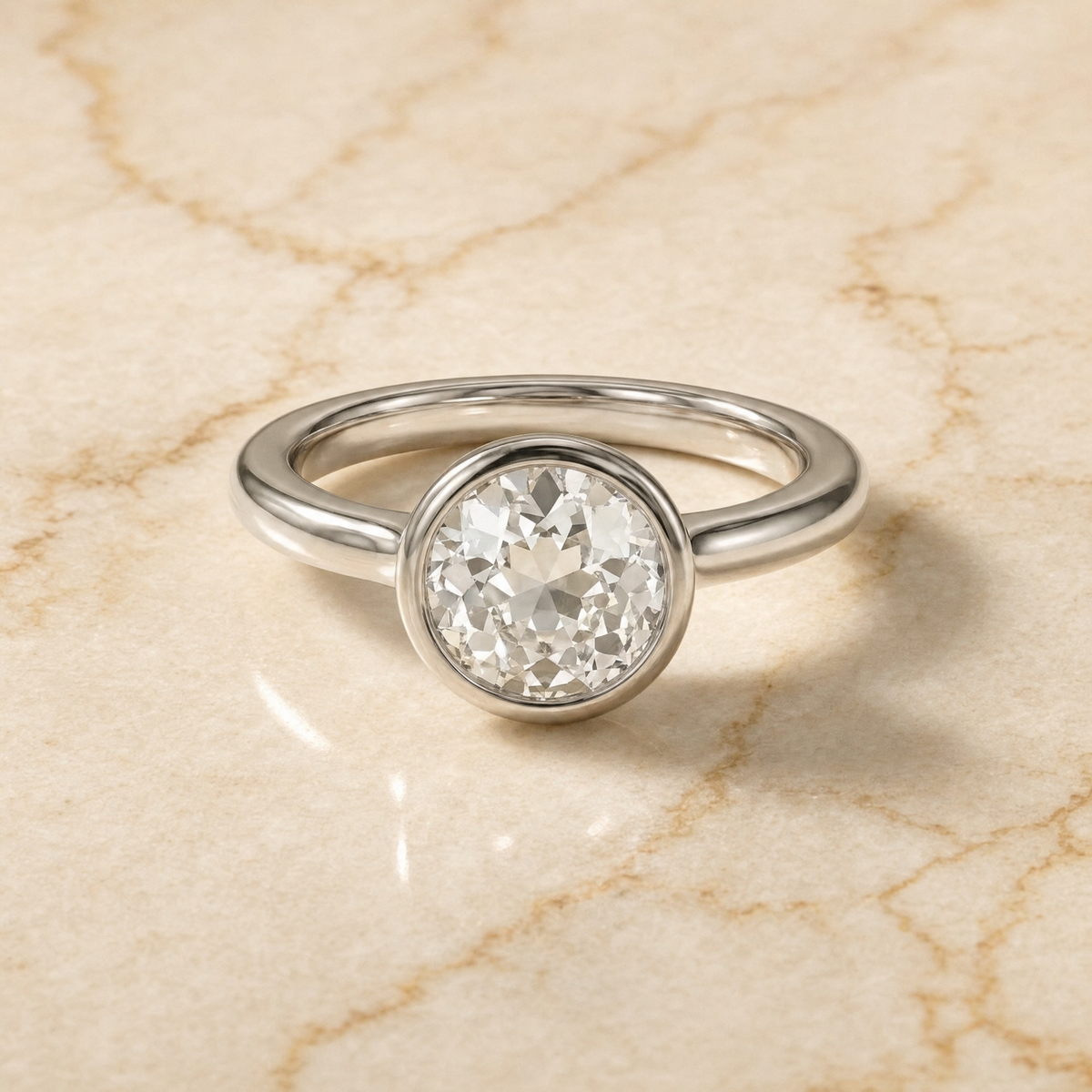 The Agnes Bezel Solitaire In Old European Engagement Ring Setting in Platinum