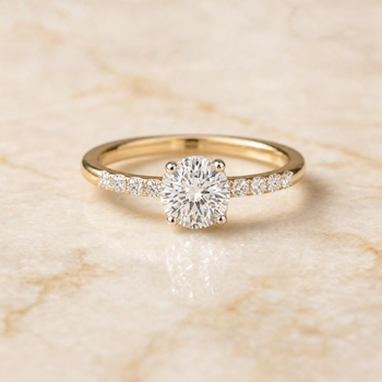 The Abbey Hidden Halo Pavé Round Engagement Ring Setting in 18K Yellow Gold