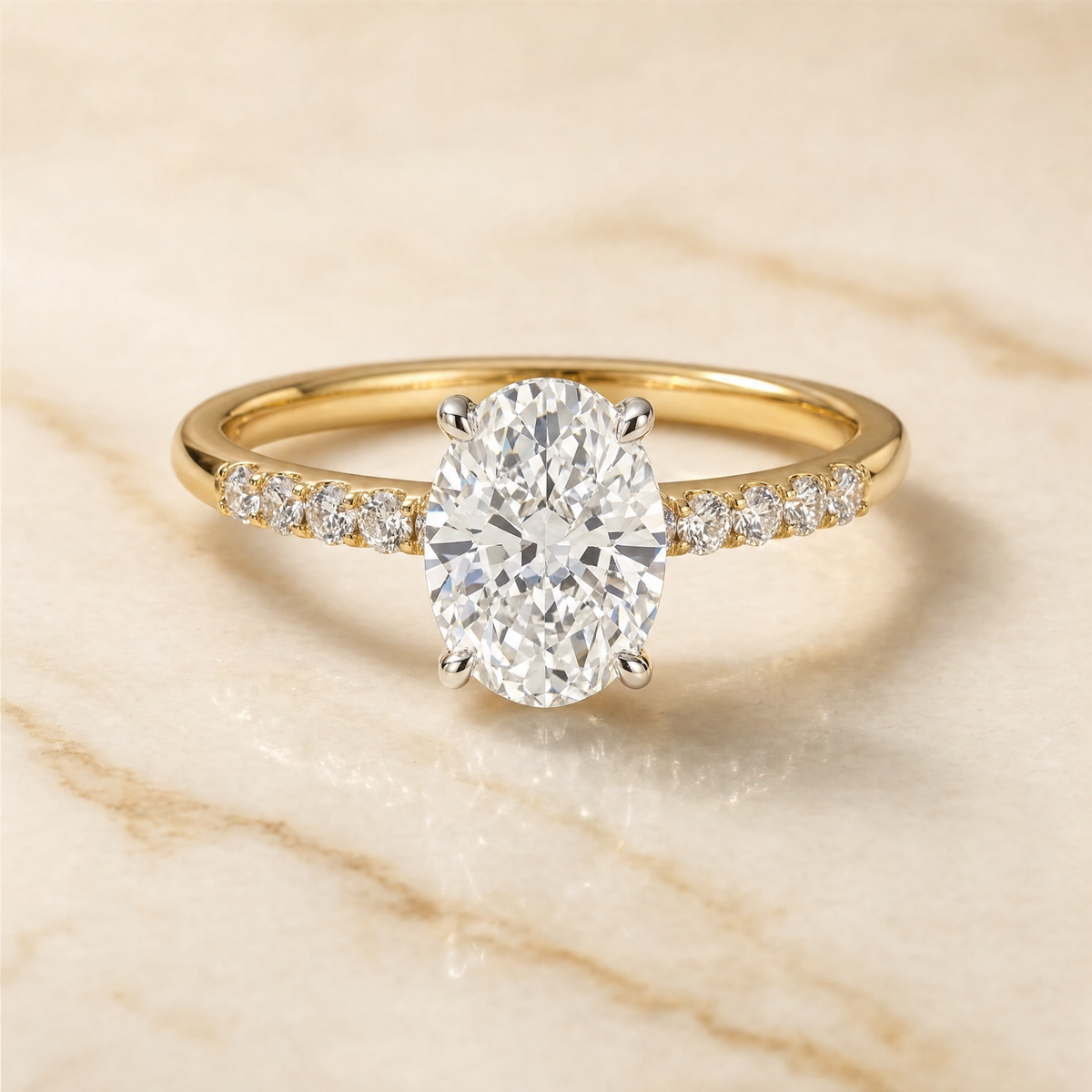 The Abbey Select Double Hidden Halo Solitaire Oval Lab Diamond Engagement Ring in 18K Yellow Gold