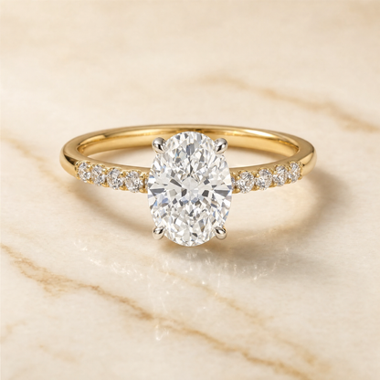 The Abbey Select Double Hidden Halo Solitaire Oval Lab Diamond Engagement Ring in 18K Yellow Gold