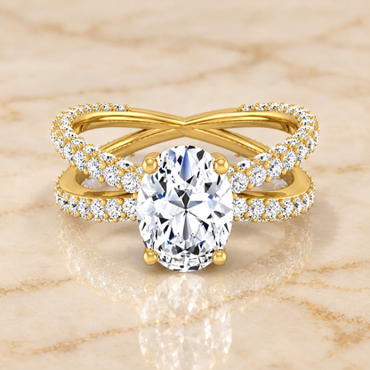 Oval engagement ring setting in 18K Yellow Gold, Sadie Twisted Pavé Oval | RockHer