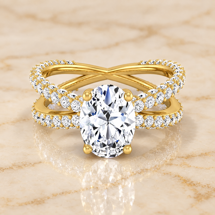Oval engagement ring setting in 18K Yellow Gold, Sadie Twisted Pavé Oval | RockHer