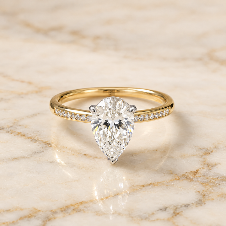 Princess engagement ring setting in 18K Yellow Gold, Brenda High Hidden Halo Solitaire Princess Cut | RockHer