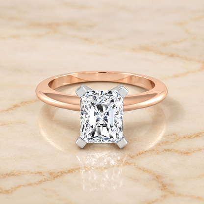 The Lolette Classic Low Base Solitaire Radiant Cut Engagement Ring Setting in 14K Rose Gold