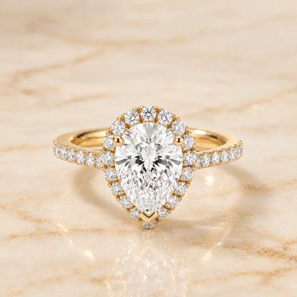 Pear engagement ring setting in 18K Yellow Gold, Dylan Petite French Pavé Halo Pear | RockHer