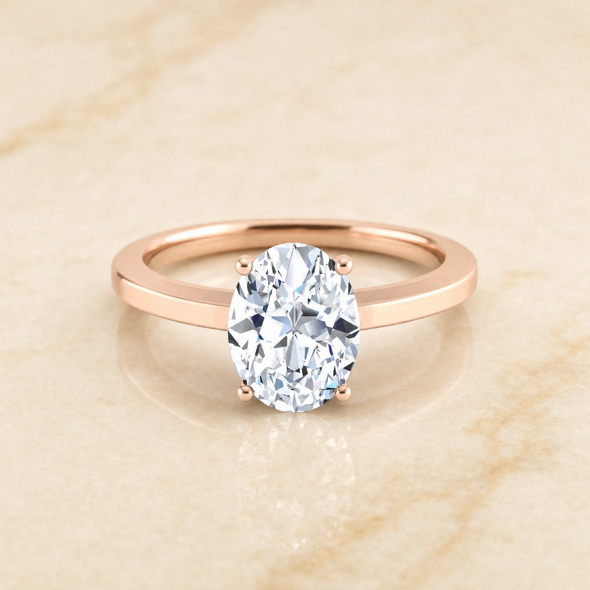 The Carmen Beveled Edge Comfort Fit Solitaire Oval Engagement Ring Setting in 14K Rose Gold