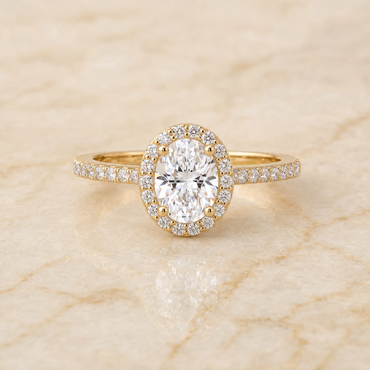 The Taylor Pavé Halo Oval Engagement Ring Setting in 18K Yellow Gold