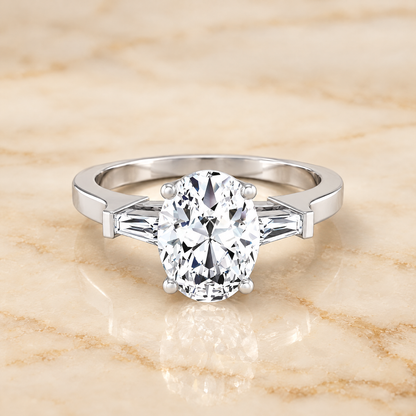Oval engagement ring setting in Platinum, June Three Stone Oval | RockHer