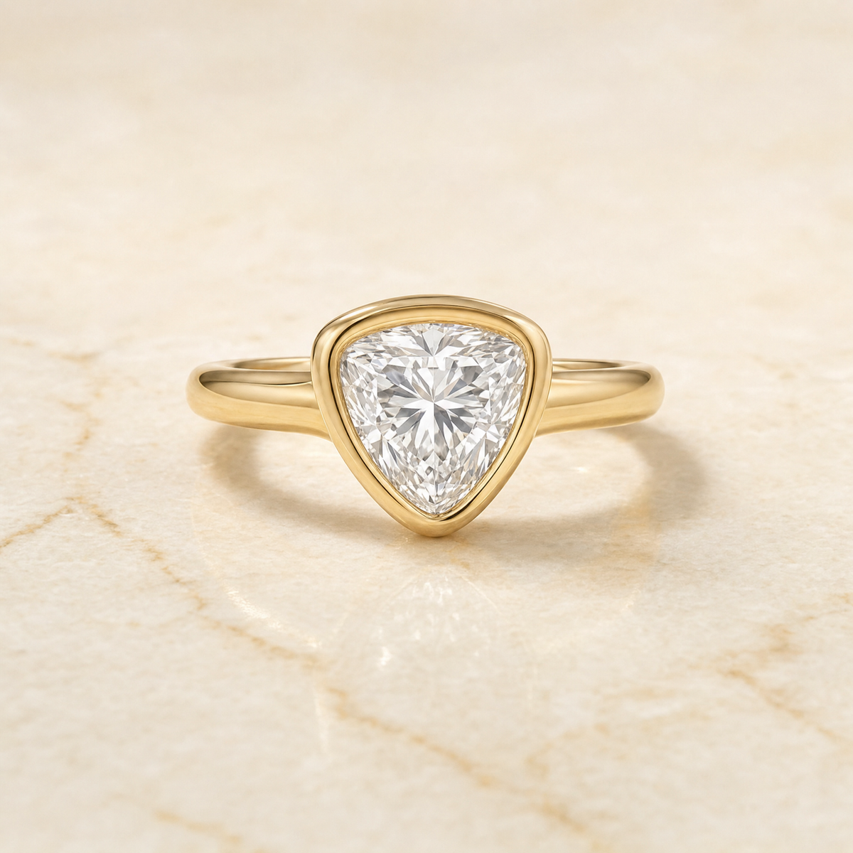 The Agnes Bezel Solitaire In Shield Engagement Ring Setting in 18K Yellow Gold