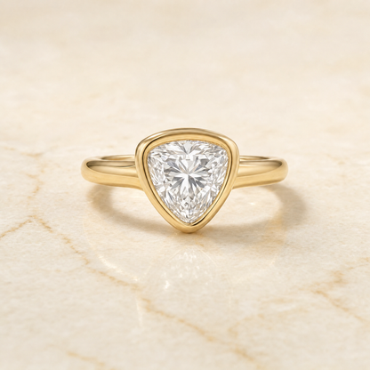 The Agnes Bezel Solitaire In Shield Engagement Ring Setting in 18K Yellow Gold