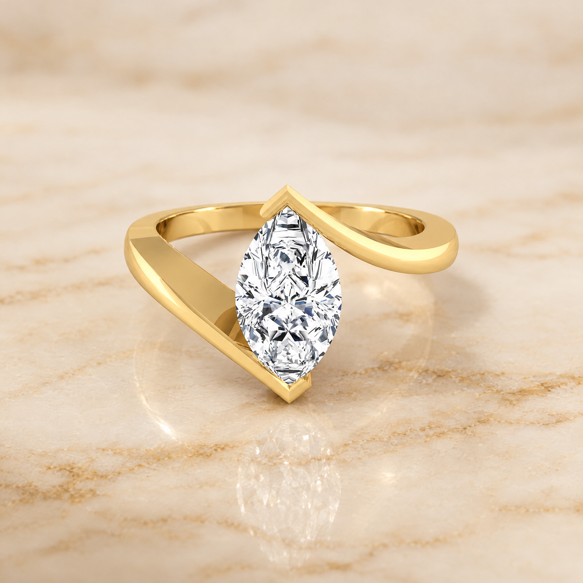 The Julia Bezel Tension Set Solitaire Marquise Engagement Ring Setting in 18K Yellow Gold
