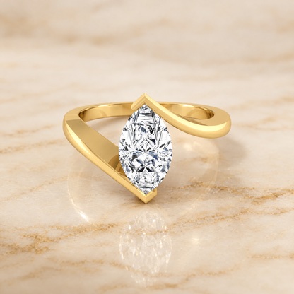 The Julia Bezel Tension Set Solitaire Marquise Engagement Ring Setting in 18K Yellow Gold