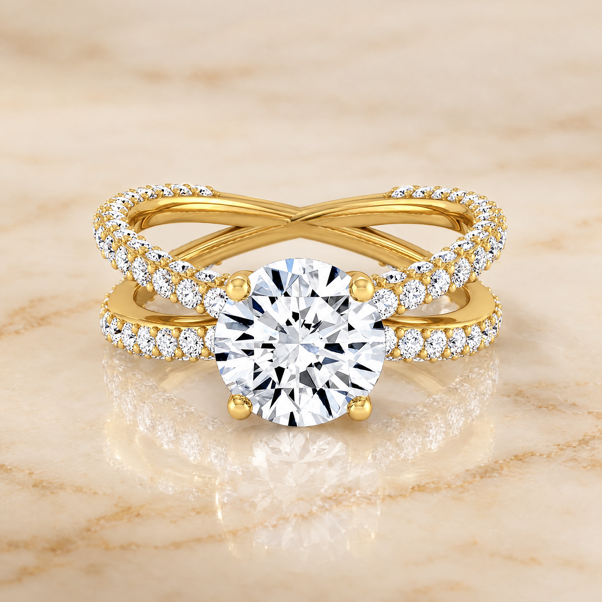 The Sadie Twisted Pavé Round Engagement Ring Setting in 18K Yellow Gold